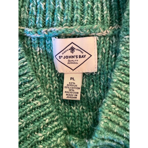 St John’s Bay Woman’s Green Sweater Sz Petite Large V Neck Cable Style SOFT! - Picture 10 of 12